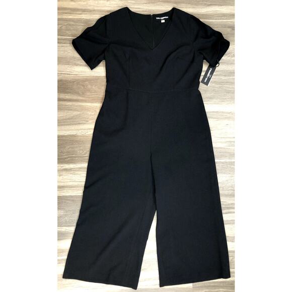 Karl Lagerfeld Paris Womens Black V-Neck Jumpsuit  Size 16 -NWT - Picture 1 of 11